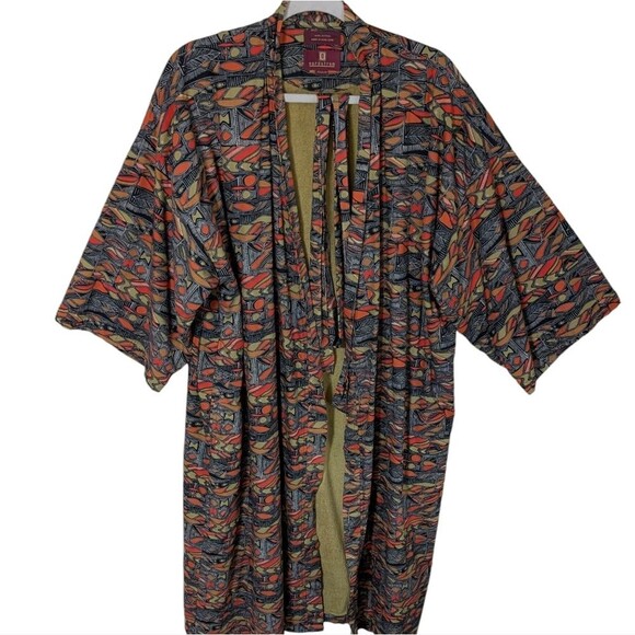 Vintage Nordstrom 100% cotton robe OSFM kimono art to wear geometric mod men's - Picture 12 of 12